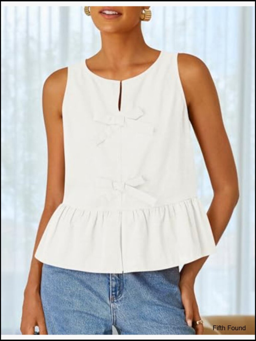 Sleeveless Peplum Tank Top Tie Front Loose Flowy Ruffle Babydoll Blouse - Picture 4 of 7